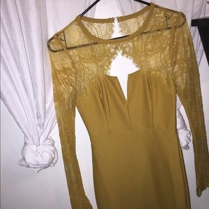 Yellow long sleeve lace dress
